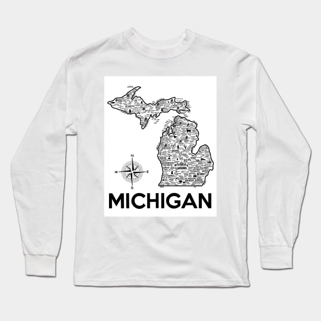 Michigan Map Long Sleeve T-Shirt by fiberandgloss